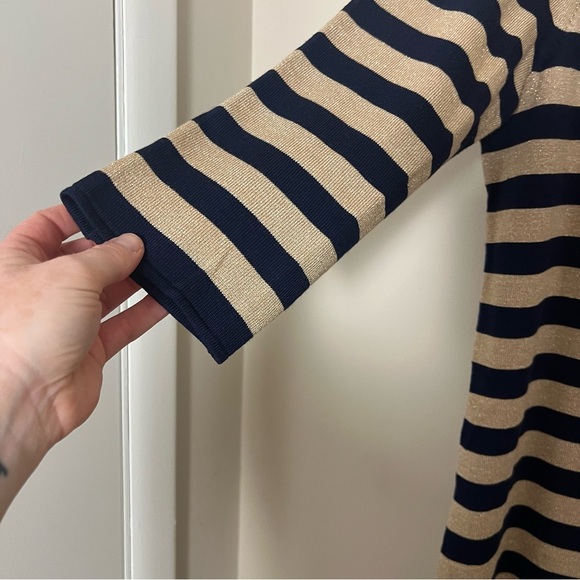 Ralph Lauren Navy & Gold Striped Knee Length Dress Size XL Preppy Party Holiday - Picture 3 of 9